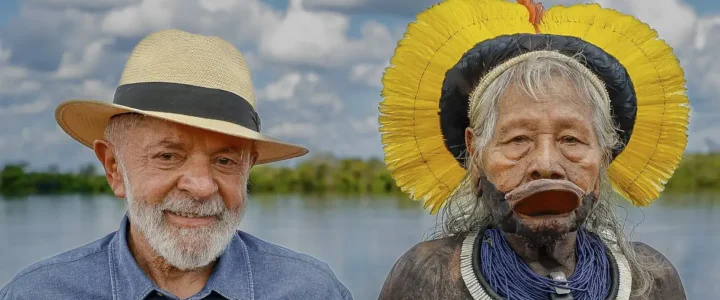 Raoni recebe medalha de Lula e alerta sobre exploração de petróleo